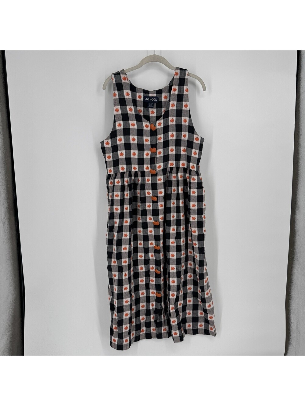 Vintage 90s dress 10 pumpkin buffalo plaid gingham fall cottagecore prairie